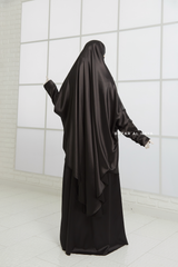 Black Latifa Two Piece Satin Jilbab With Skirt - Long & Loose