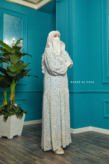 Surayya Light Blue Chiffon Abaya Dress With Floral Print - Ruffled Design