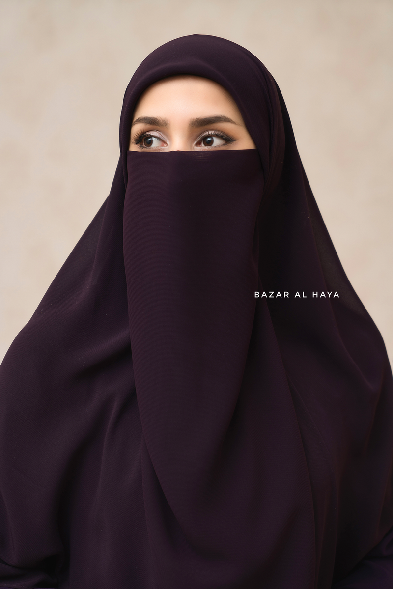 Purple Square Scarf With Half Niqab Set - Super Breathable - Medium