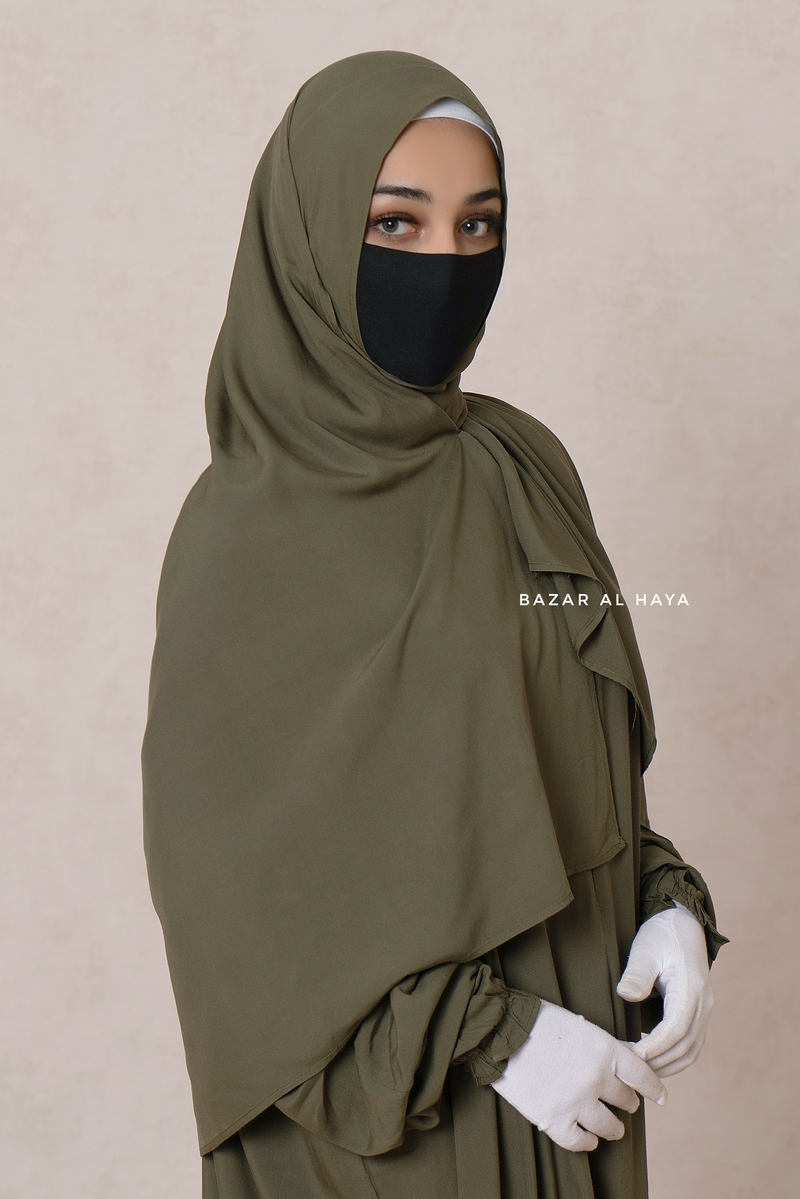 Olive Prayer / Salah Dress One Piece Jilbab 100% Cotton - Super Breathable Comfy Style