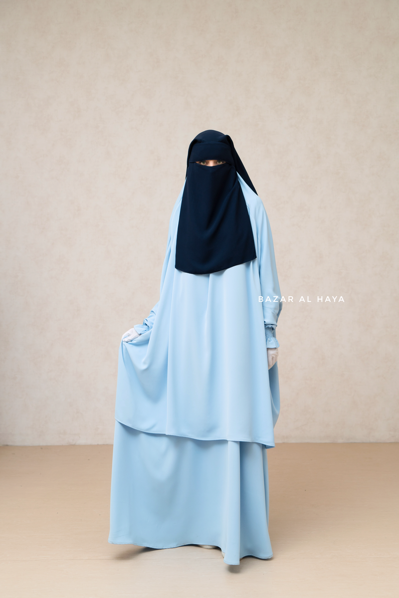 Dark Blue Two Layer Flap Niqab - Premium Wool Chiffon - Medium