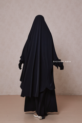 Black Jahida Two Piece Jilbab With Loose Pants Set - Skirt-Style Shalwar