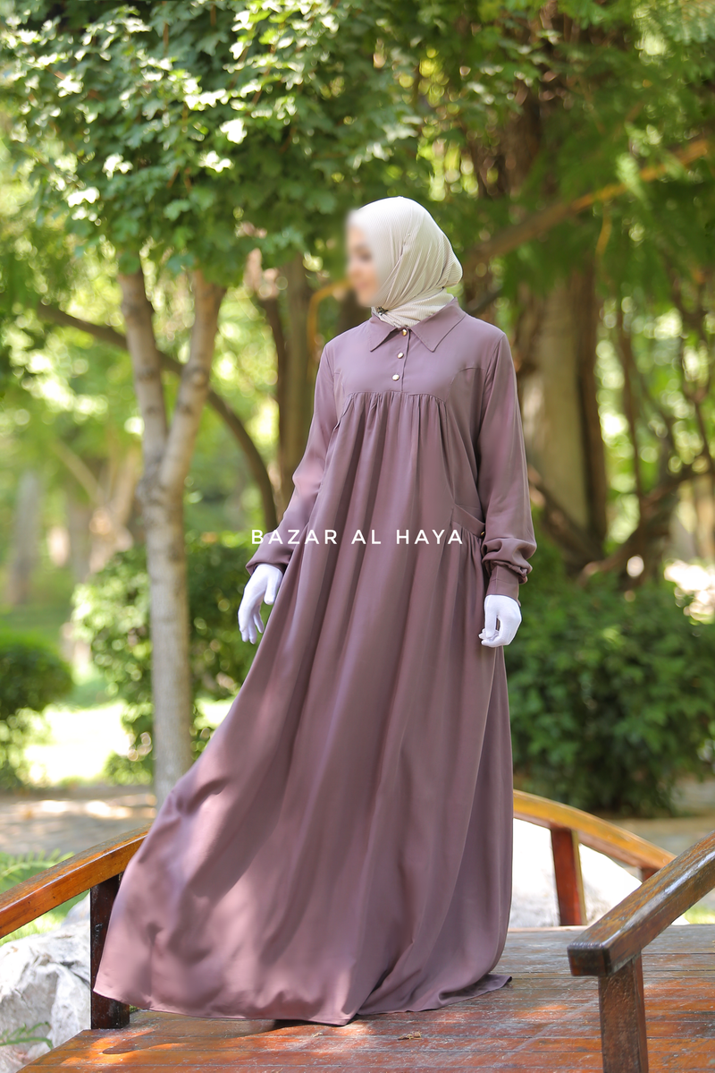 Layla Coffee Abaya Dress 100% Cotton Summer Relaxed Fit Dress With Pockets