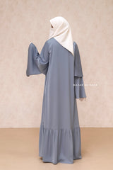 Bushra Dress - Steel Grey Layered Ruffle Sleeve Abaya - Premium Sultansha