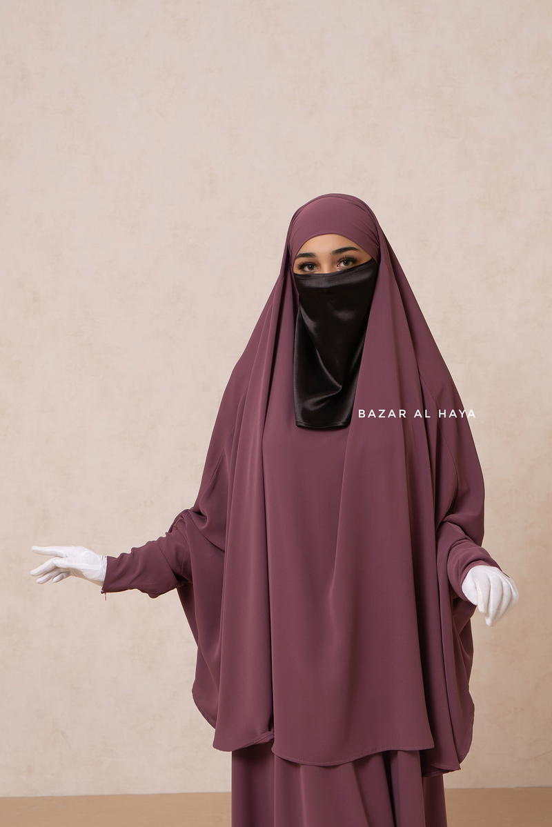 Yasmin Grape Two Piece Jilbab, Dress & Khimar - Long & Loose Style, Light Soft Breathable Fabric