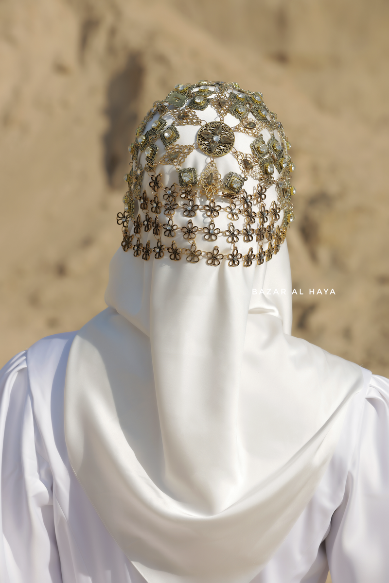 Bridal Traditional Gold Cap Diadema Head Piece - Handmade
