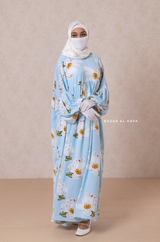 Muna Baby Blue Loose Fit Summer Abaya Dress - Viscose Cotton & Daisy Flower Print