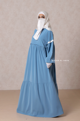 Mubina Sky Blue Tiered Abaya Dress - Loose & Wide In Nidha