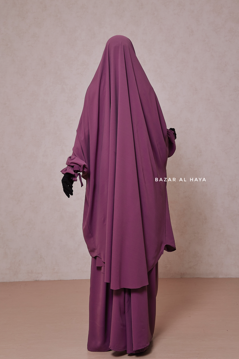 Grape Jahida Two Piece Jilbab With Loose Pants Set - Skirt-Style Shalwar