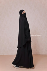 Yasmin Black Two Piece Jilbab With Dress & Khimar - Relaxed Fit, Light, Soft & Breathable