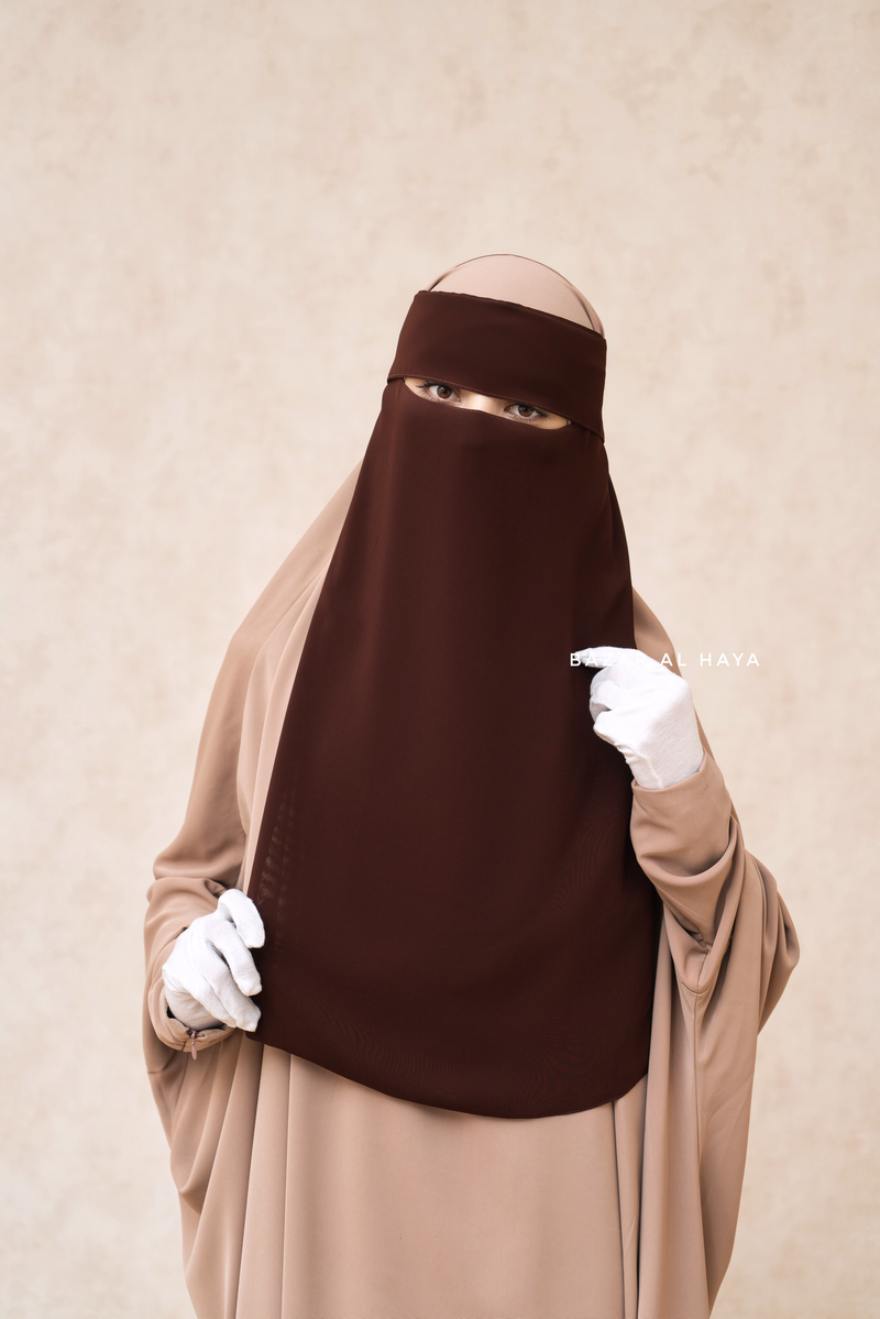 Flap Brown Single Niqab - Super Breathable Veil - Large