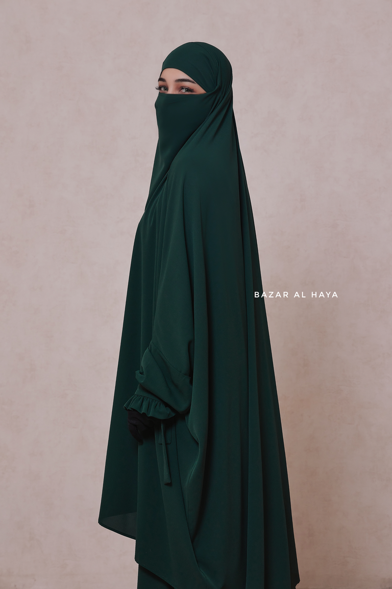 Emerald Jahida Two Piece Jilbab With Loose Pants Set - Skirt-Style Shalwar