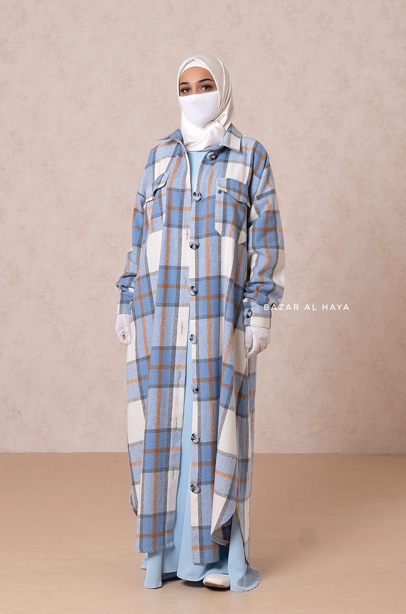 Blue Zada Plaid Shirt Dress In Cotton & Cashmere - Spring/Fall Outfit