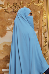 Munawwar Sky Blue Extra Long Triangle Diamond Khimar - Soft Nida