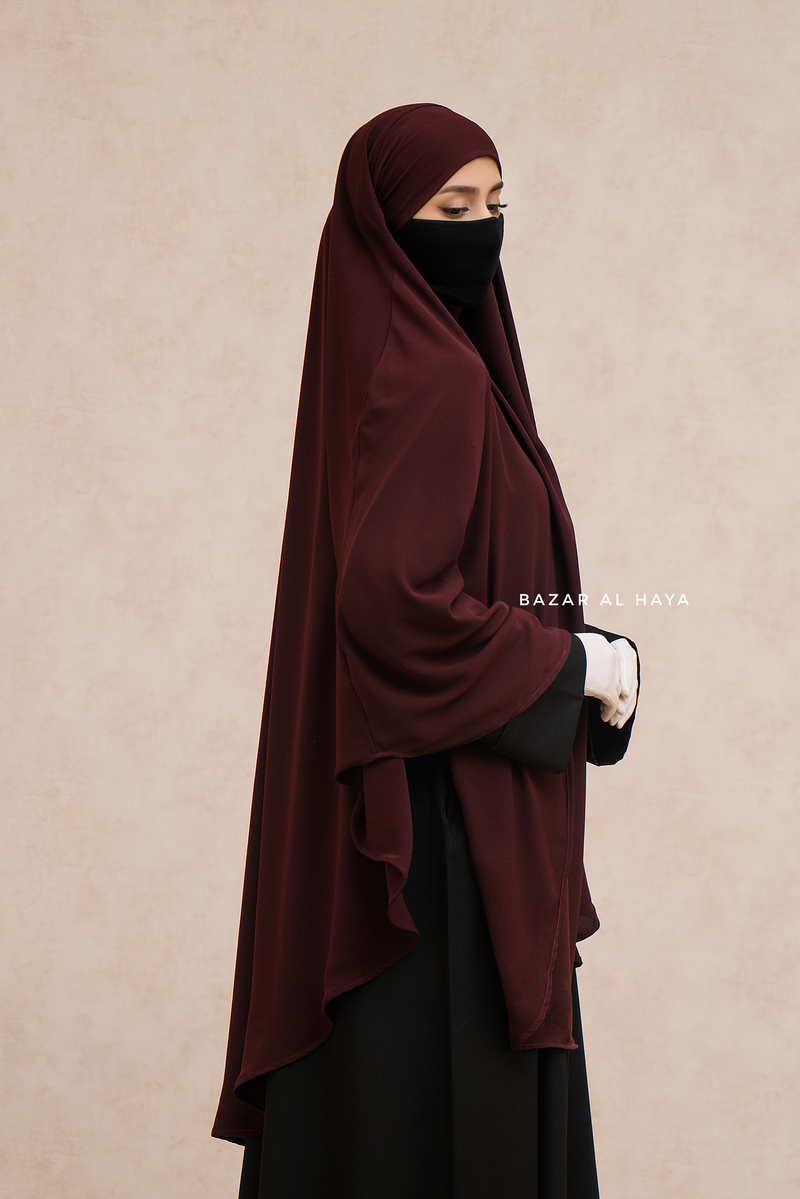 Marwad Maxi Round Diamond Khimar In Burgundy - Crepe, Cotton Extra Long