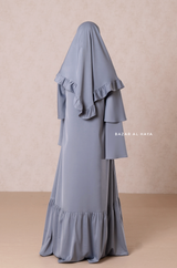 Bushra Dress - Steel Grey Layered Ruffle Sleeve Abaya - Premium Sultansha