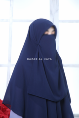 Dark Blue Square Scarf With Half Niqab Set - Super Breathable - Quality