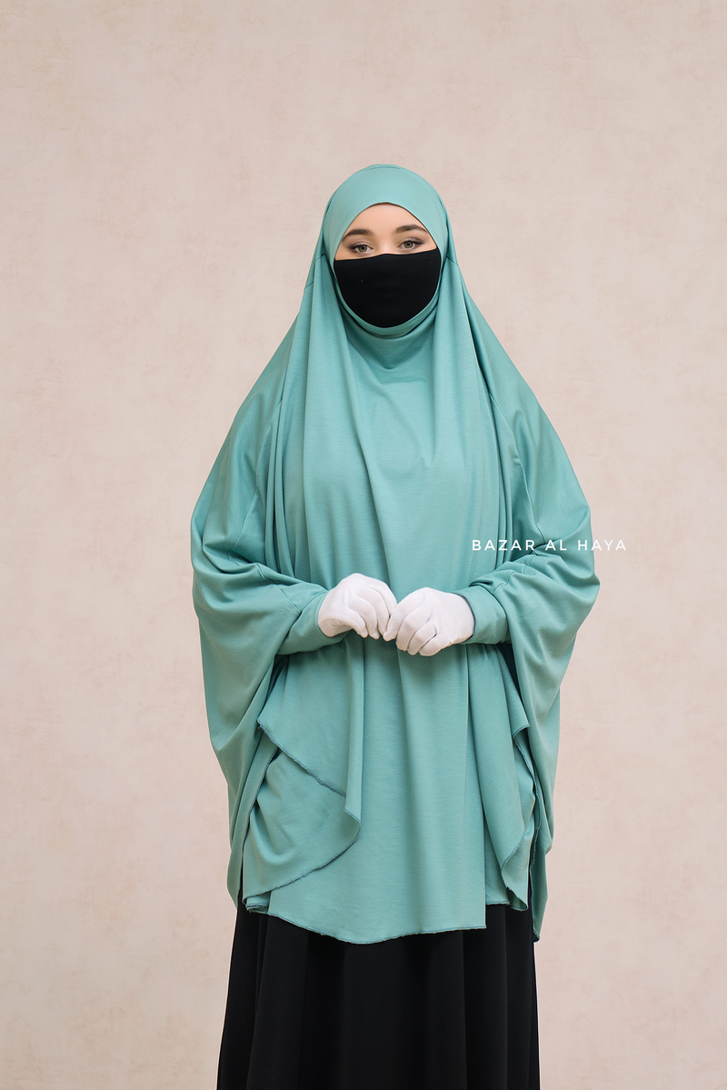 Mint Cotton Abida Khimar With Sleeves - Soft Cotton