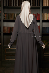 Salam 3 Steel Grey Belted Abaya Dress - Front Zipper & Zipper Sleeves - Nida