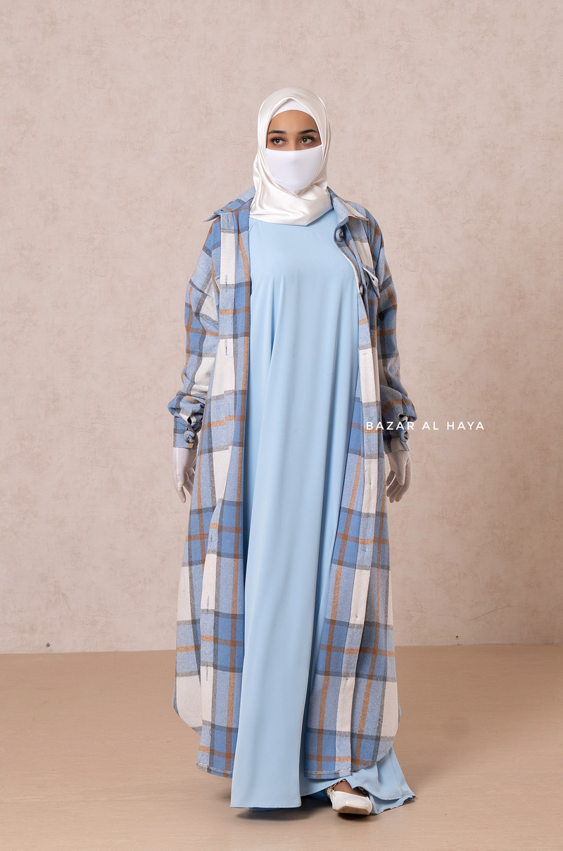 Blue Zada Plaid Shirt Dress In Cotton & Cashmere - Spring/Fall Outfit