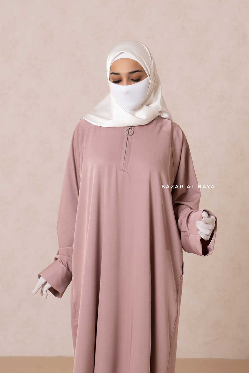 Dusty Rose Madina Abaya - Soft Relaxed Fit - Mediumweight Silk Crepe