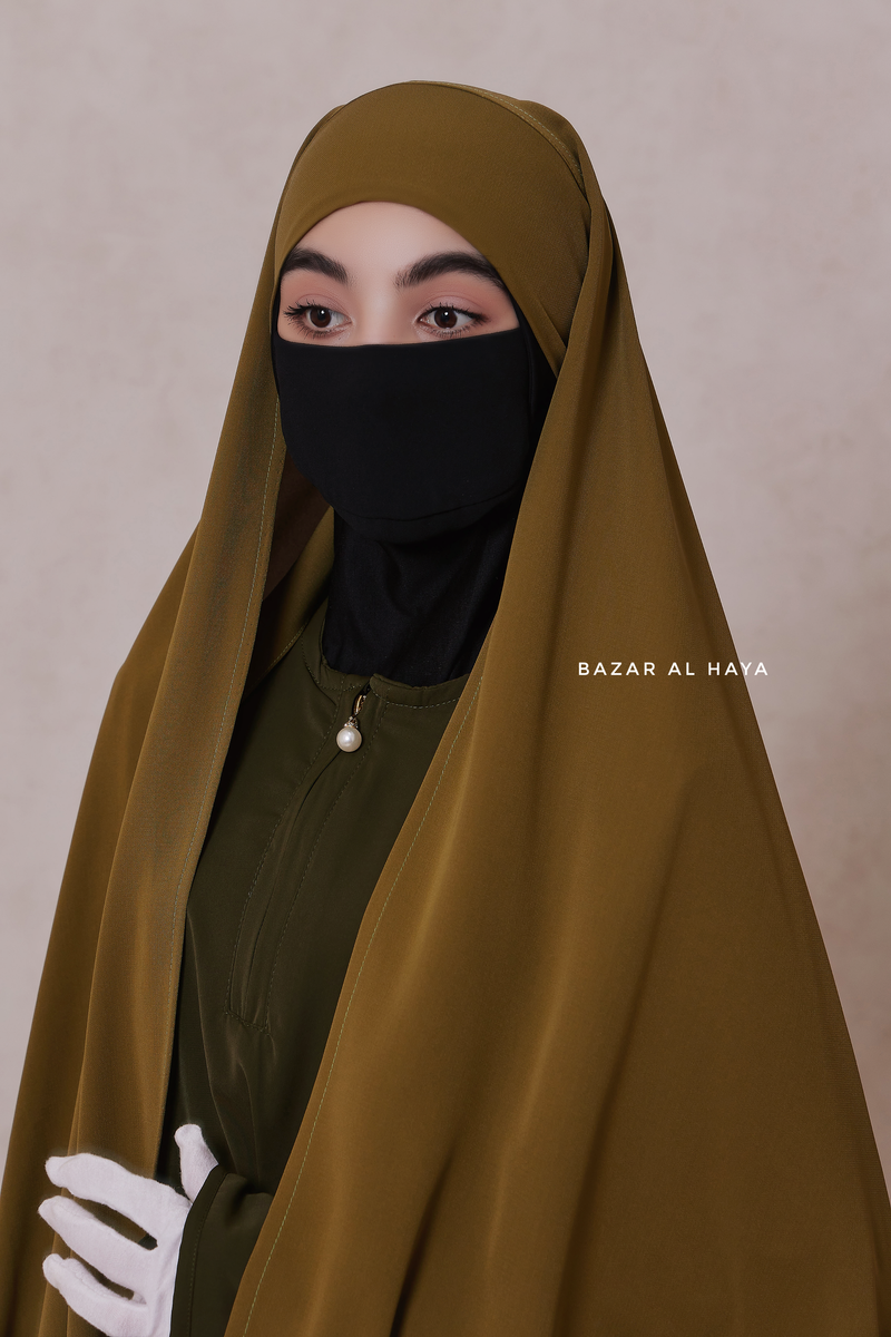 Olive Tie Back Scarf & Khimar - Long Rectangle Shape - Style & More