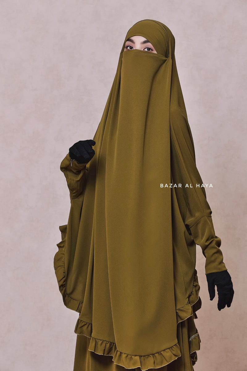 Ibadah Olive Two-piece Jilbab with Skirt, Haj, Umrah & Prayer Set