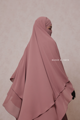 Pari Taupe Rose Two Layered Maxi Diamond Khimar - Crepe Chiffon