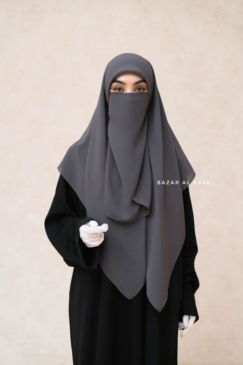 Square Scarf With Half Niqab Set in Grey - Super Breathable