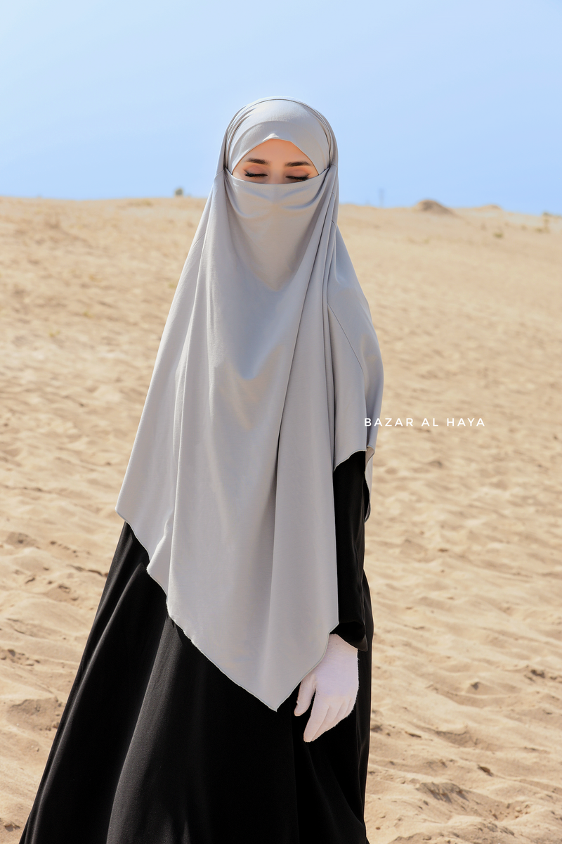 Silver Eliza Long Triangle Diamond Khimar - Soft Cotton