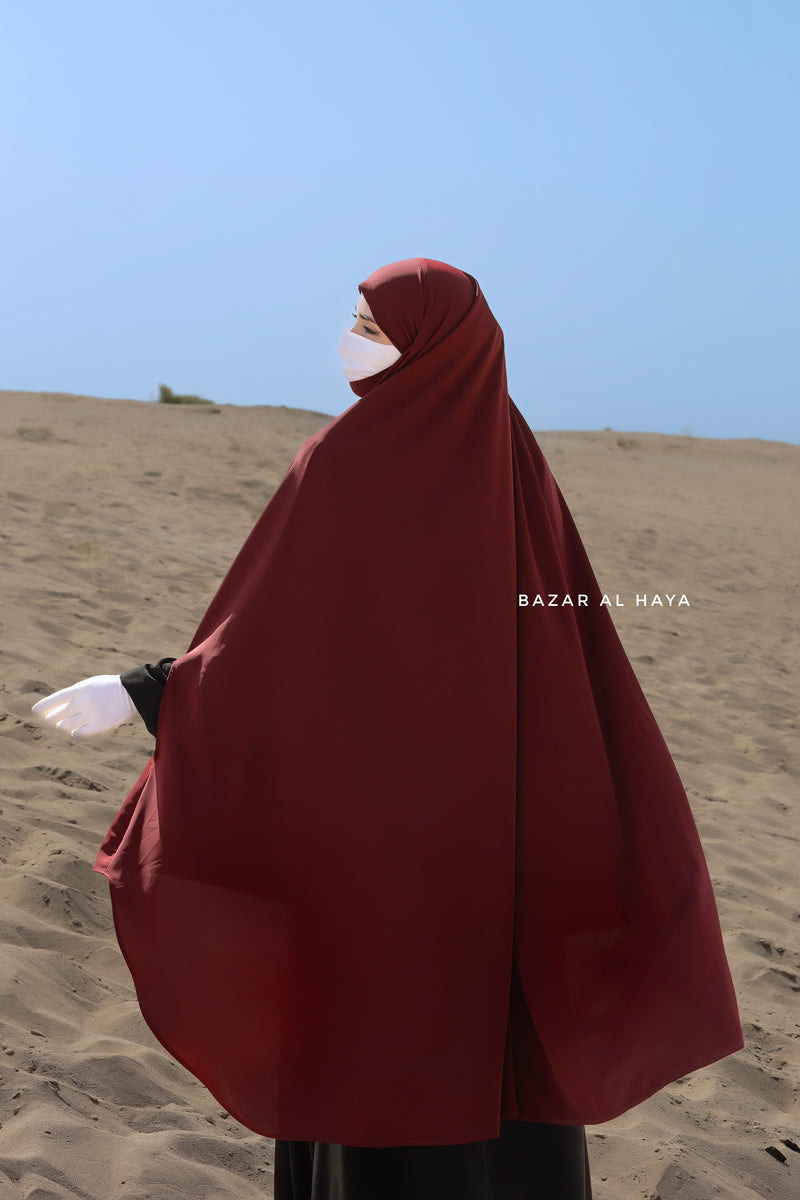 Safiyya Maroon Sleeveless Khimar - Soft Crepe Extra Long & Wide