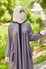 Kalina Grey Hooded Silk Crepe Abaya Dress With Pockets - Mediumweight