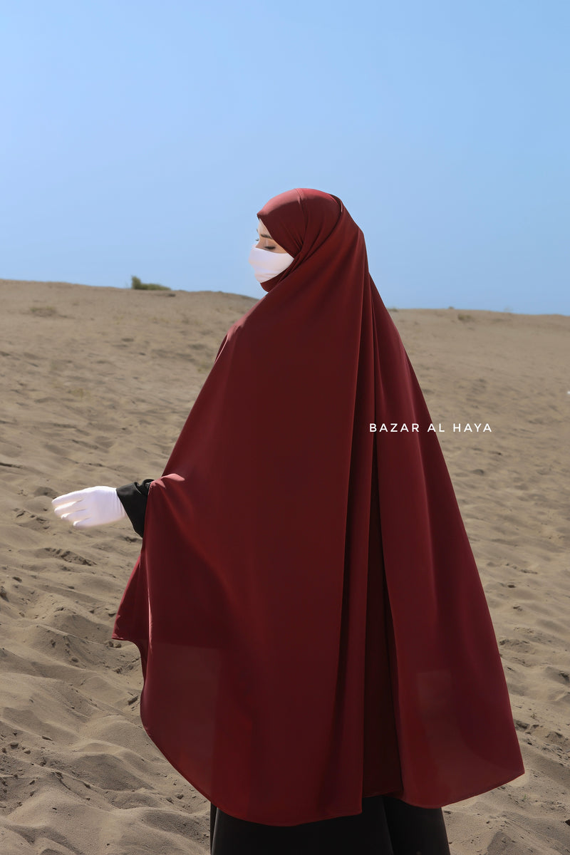 Safiyya Maroon Sleeveless Khimar - Soft Crepe Extra Long & Wide