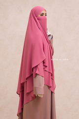 Pink Pari Two Layered Maxi Diamond Khimar - Crepe Chiffon