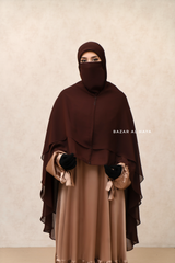 Brown Two Layered Snap Scarf, Khimar, Cape - Super Soft - 3 in 1