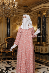 Kamila Salmon Pink Floral Summer Abaya Dress With Belt - Breathable Quality Cotton