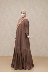 Badra Chocolate Butterfly Abaya With Flair Bottom & Zipper Sleeves - Silk Crepe