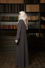 Salam 3 Steel Grey Belted Abaya Dress - Front Zipper & Zipper Sleeves - Nida