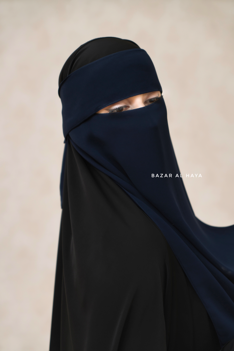 Dark Blue Flap Single Niqab - Super Breathable Veil - Medium & Large