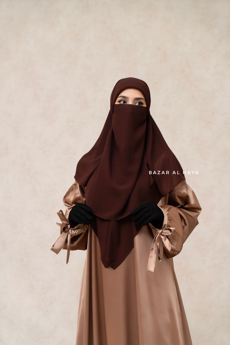 Brown Square Scarf With Half Niqab Set - Super Breathable - Medium