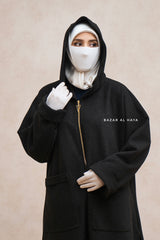 Black Kinza Warm Hooded Poncho Overcoat - Comfy Oversized- Premium Wool