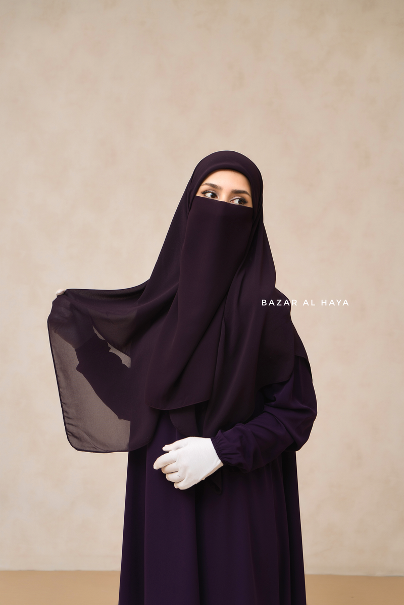 Purple Square Scarf With Half Niqab Set - Super Breathable - Medium