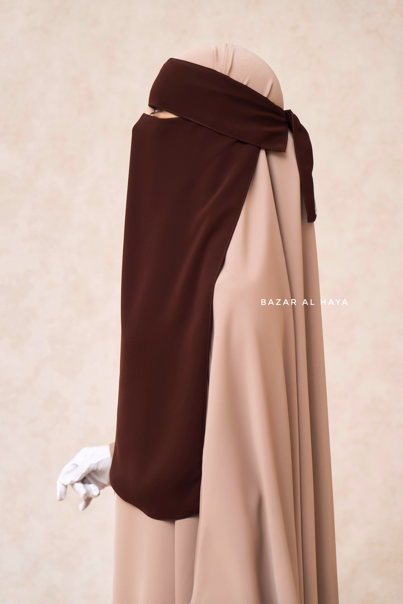 Flap Brown Single Niqab - Super Breathable Veil - Large