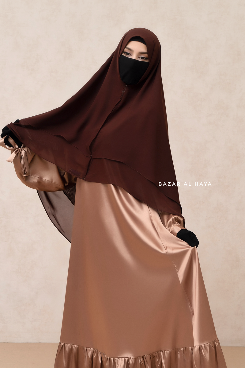 Brown Two Layered Snap Scarf, Khimar, Cape - Super Soft - 3 in 1