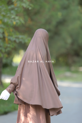 Coffee Cotton Abida Khimar With Sleeves - Soft Cotton