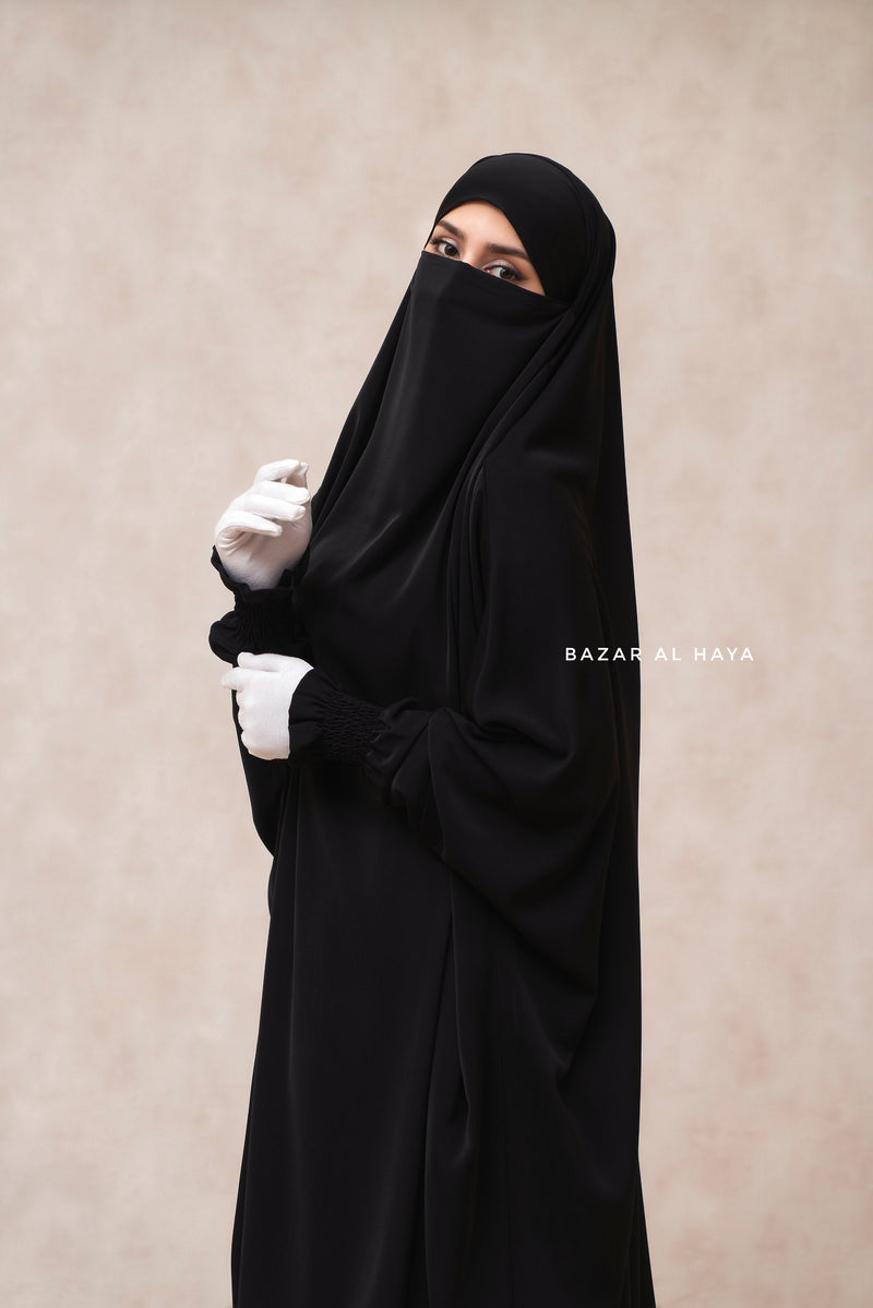 Black  Hoor - Two Piece Jilbab With Skirt Set- Nida