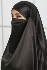 Black Latifa Two Piece Satin Jilbab With Skirt - Long & Loose