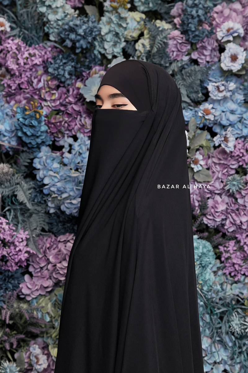 Munawwar Black Extra Long Triangle Diamond Khimar - Soft Nida