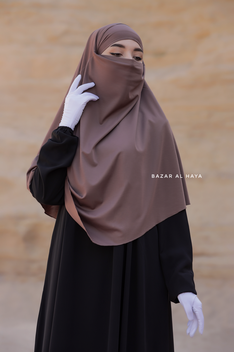 Eliza Coffee Diamond Khimar - Stretch Cotton - Medium