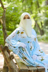 Baby Blue Muna Loose Fit Summer Abaya Dress - Viscose Cotton & Daisy Flower Print